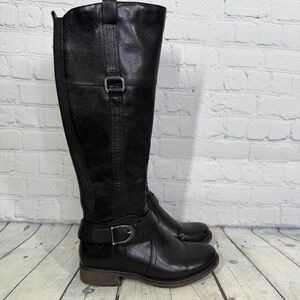 BareTrap Riding Knee High Boots Women Size 7 Black Faux Lether Zipper Biker Goth